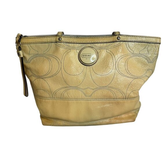 Coach Leather Tote Purse yellow patent Signature Embossed Logo F15142 - Picture 7 of 8